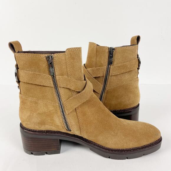 Donald Pliner Womens Savvy Bootie 7 Caramel Tan Brown Buckle Strap Leather NWOB - Picture 3 of 16